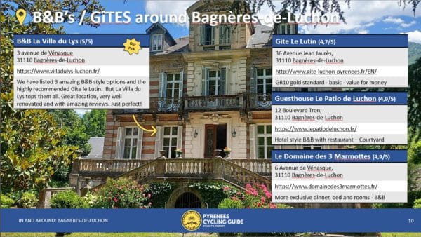 B&B page guide example SELF GUIDED CYCLING TOUR (BIG 5 Pyrenees in 4 days)